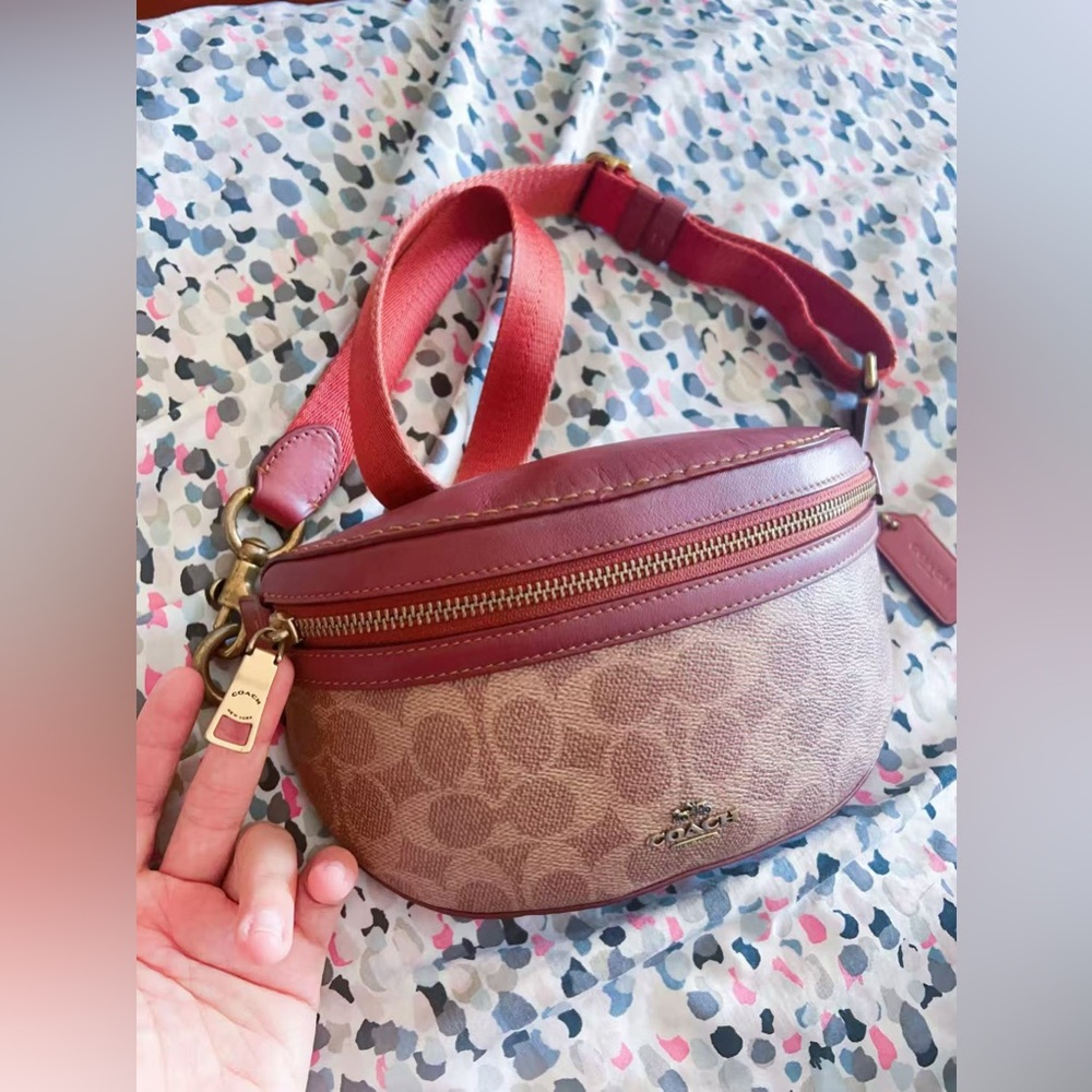 Coach Belt Bag Coated Canvas Signature Monogram Tan Rust Fanny Pack 39937 - Picture 11 of 14